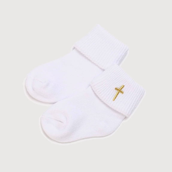 Krdevn Foldover Top Thread Detail Crew Socks, Baptism Style Breathable Blend Socks for Formal Events (Baby),0-1 Years