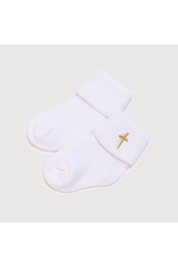 Krdevn Foldover Top Thread Detail Crew Socks, Baptism Style Breathable Blend Socks for Formal Events (Baby),0-1 Years
