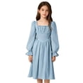 thumbnail image 1 of Krdevn French Square Neck Girls Party Dress with Puff Sleeves Elegant Waist Defining Flared Gown for Autumn Fall Season Formal Occasions and Special Events,9-10 Years, 1 of 4