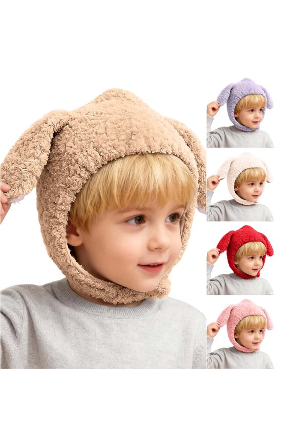 Krdevn Fuzzy Sherpa Baby Earflap Hat Cute Floppy Dog Ears Adjustable Chin Strap Soft Cozy Thermal Windproof Winter Cap for Unisex Toddler Boys Girls Cold Weather