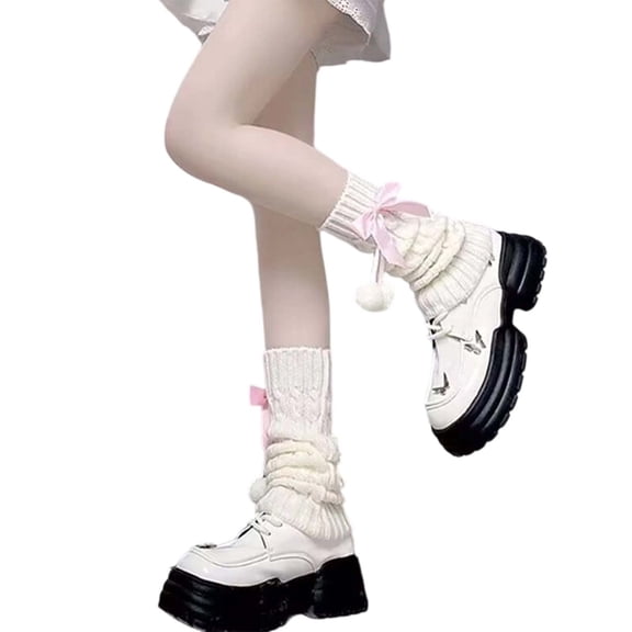 Krdevn Fuzzy Socks,Cozy Leg Warmers for Soft Knitted Boot Ankle Socks with Bow Detail Sleeves for Winter Fall Season Casual Wear,Size:One Size
