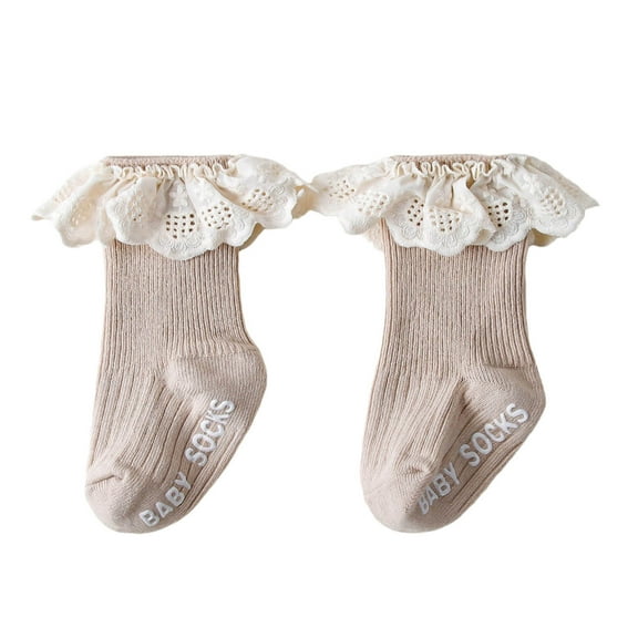 Krdevn Fuzzy Socks,Toddler Mid Calf Socks with Ruffle Edge for Autumn Baby Walking Socks for Girls,Size:0-1 Years