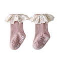thumbnail image 1 of Krdevn Fuzzy Socks,Toddler Mid Calf Socks with Ruffle Edge for Autumn Baby Walking Socks for Girls,Size:1-2 Years, 1 of 3