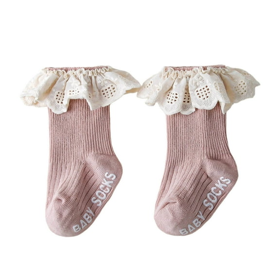 Krdevn Fuzzy Socks,Toddler Mid Calf Socks with Ruffle Edge for Autumn Baby Walking Socks for Girls,Size:1-2 Years