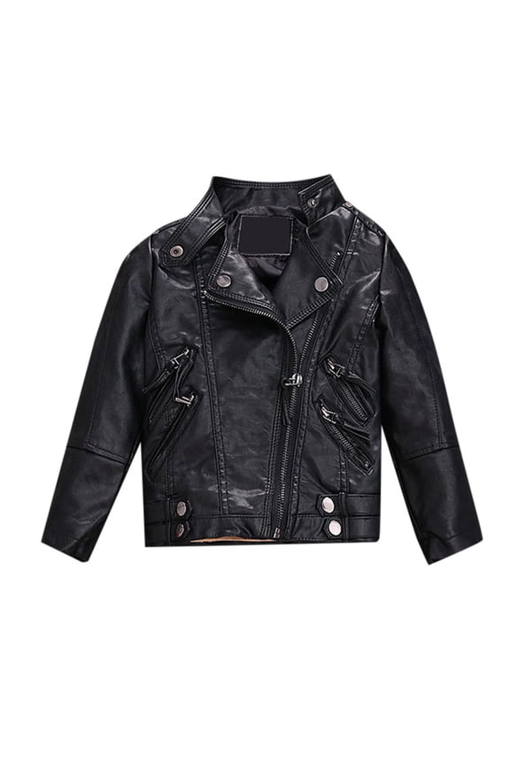 Girl Spring Pu Leather Jacket Motorcycle Coat for Boy Leather Jacket,3-4 Years