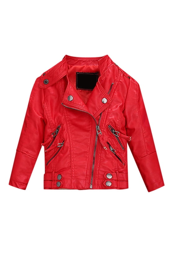 Girl Spring Pu Leather Jacket Motorcycle Coat for Boy Leather Jacket,7-8 Years