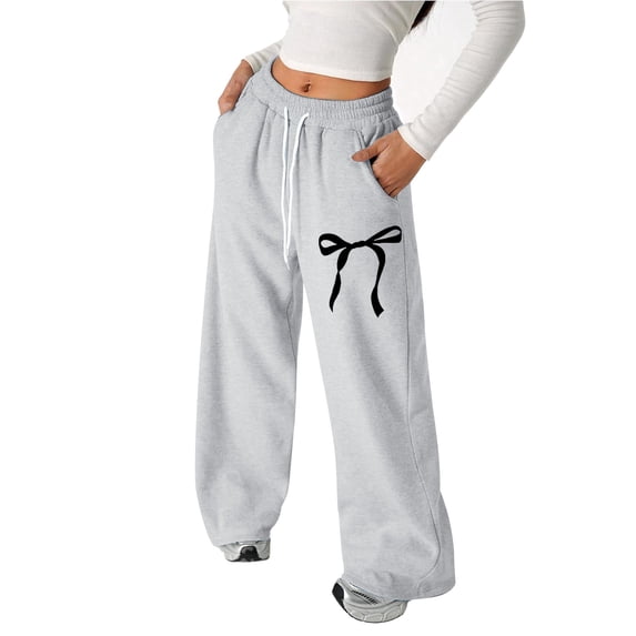 Krdevn Girl's Bowknot Baggy Sweatpants Lightweight Straight Leg Athletic Pants with Pockets,120