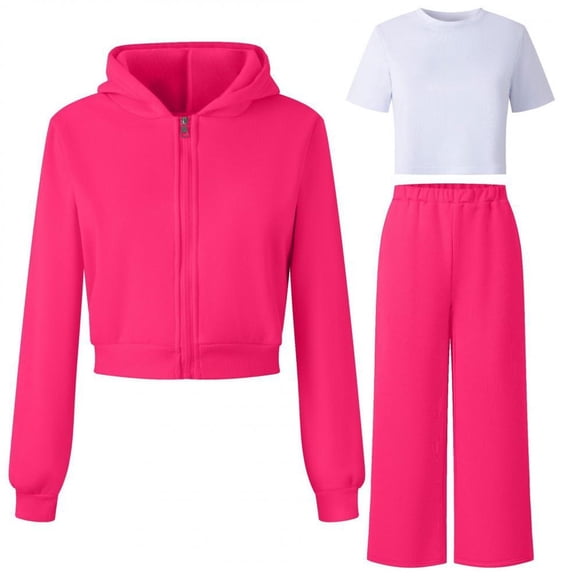 Krdevn Girls 2 Piece Hooded Tracksuit Soft Comfy Athletic Outfit with Long Sleeve Top and Pants for Play and Casual Wear,Size:8-9 Years