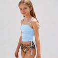 thumbnail image 1 of Krdevn Girls 2-Piece Swimsuit Set Solid Square Neck Spaghetti Strap Tankini Top Leopard Print High-Cut Bottoms Beach Swimwear,9-10 Years, 1 of 4