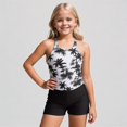 thumbnail image 1 of Krdevn Girls 2 Piece Tankini Swimsuit Set, Tree Print Racerback Top with Side Tie and Swim Shorts for Beach Pool Summer,11-12 Years, 1 of 4
