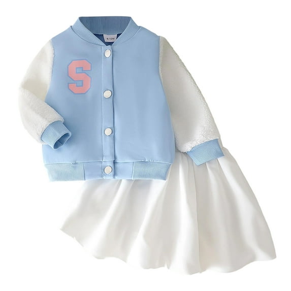 Krdevn Girls' 2-Piece Winter Set - Long Sleeve Top & Skirt | Warm Cozy Outfit for Kids | Cute Casual Two Piece Clothing,Color:Blue,Size:9-12 Months
