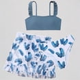 thumbnail image 1 of Krdevn Girls 3-Piece Swimsuit Set Solid Ruffle Strap Bikini Top High-Cut Bottoms Leaf Print Ruffle Mesh Cover Up Skirt Beach Swimwear,12-13 Years, 1 of 6