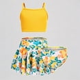 thumbnail image 1 of Krdevn Girls 3 Piece Tankini Swimsuit Set Ribbed Crop Top Floral Print Ruffle Skirt With Matching Bottoms For Beach Swimwear,5-6 Years, 1 of 5