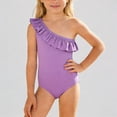 thumbnail image 1 of Krdevn Girls Athletic One-Piece Swimsuit, Solid Color Ruffle Shoulder Design, UPF 50+ Sun Protection Summer Beach Pool Bathing Suit,13-14 Years, 1 of 5