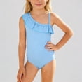 thumbnail image 1 of Krdevn Girls Athletic One-Piece Swimsuit, Solid Color Ruffle Shoulder Design, UPF 50+ Sun Protection Summer Beach Pool Bathing Suit,15-16 Years, 1 of 5