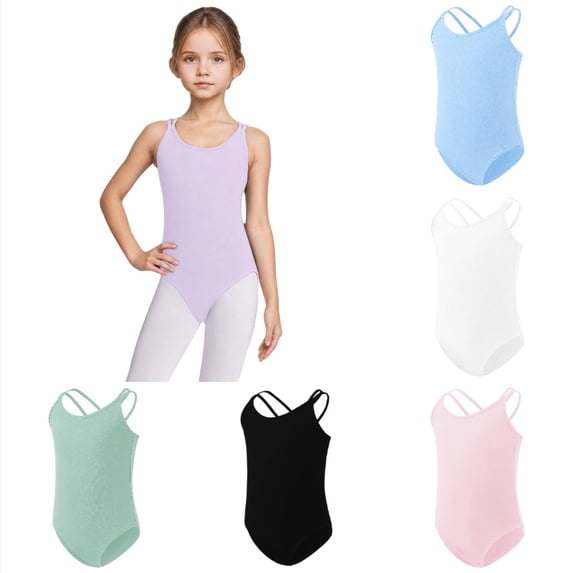 Krdevn Girls Ballet Dance Leotard, Solid Color Sleeveless Gymnastics Bodysuit for 2-14Y Kids,Light Purple