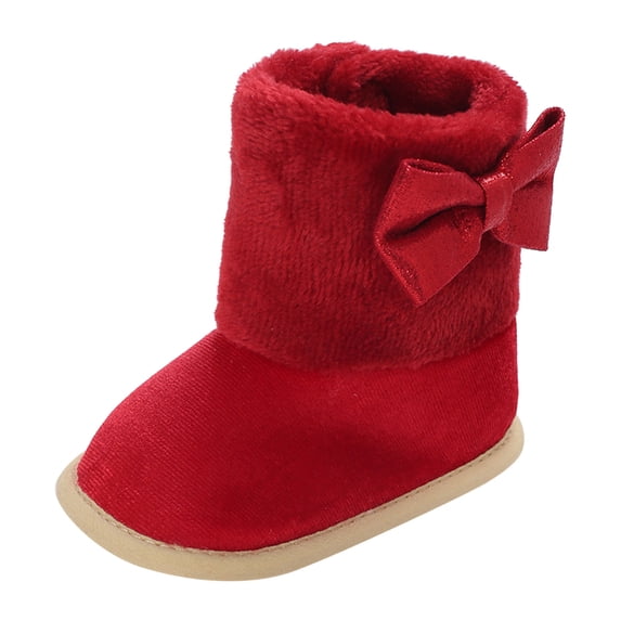 Krdevn Girls Boots - Baby Boots Pattern Cute Bow Decoration Thickened Warm Comfortable Non Shoes -Toddler Boots,Cowgirl Boots,Color:RD1,Size:6-12 Months