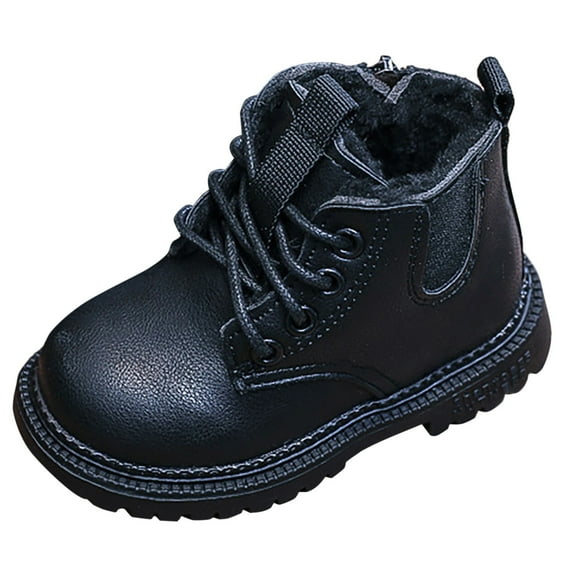 Krdevn Girls Boots - British Cotton Short Boots Girls Snow Boots Water Proof Lightweight and Durable Children Leather Boots -Toddler Boots,Cowgirl Boots,Color:Black,Size:6