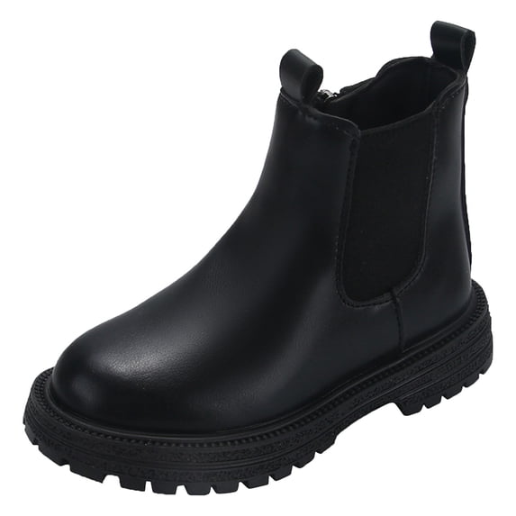 Krdevn Girls Boots - Children Shoes Comfortable Soft Soled Short Boots Outdoor Warm Princess Leather Boots -Toddler Boots,Cowgirl Boots,Color:Black,Size:5.5-6 Years