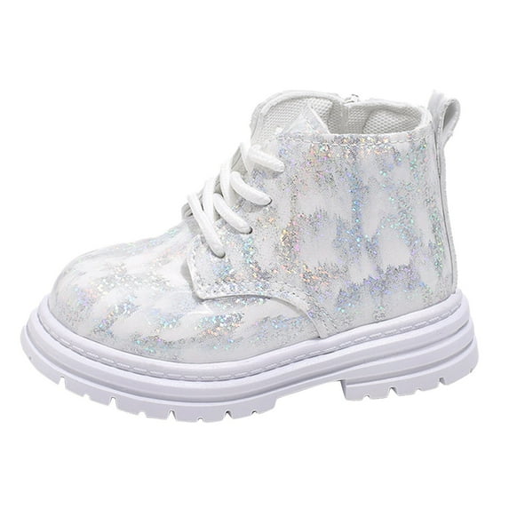 Krdevn Girls Boots - Children's Painting Bright Leather Warm Boots -Toddler Boots,Cowgirl Boots,Color:White,Size:9