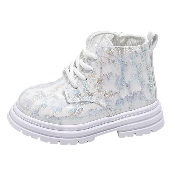 Krdevn Girls Boots - Children's Painting Bright Leather Warm Boots -Toddler Boots,Cowgirl Boots,Color:White,Size:9