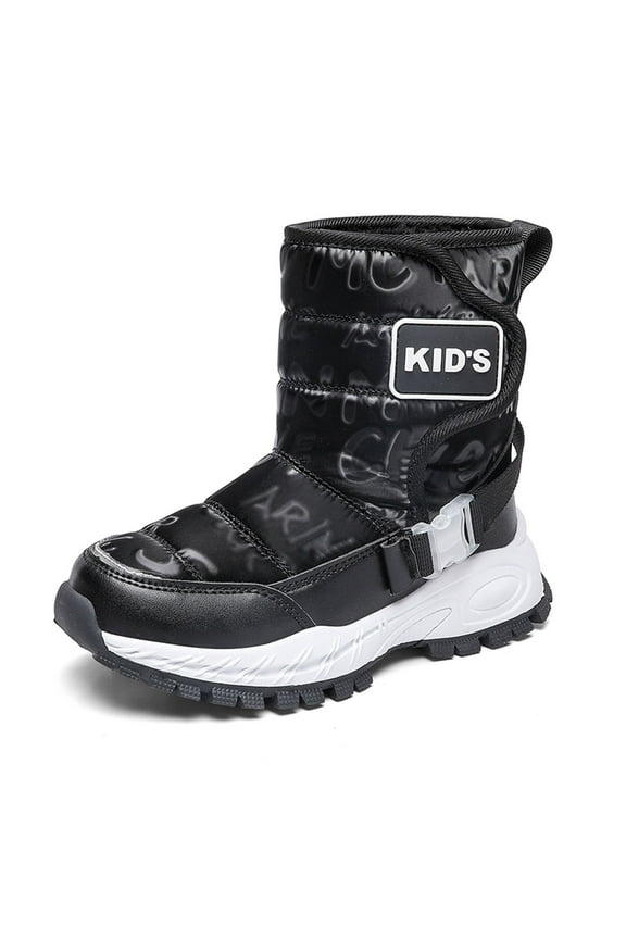 Girls Boots - Children's Winter Solid Color Snow Boots Boys and Girls Non Warm Padded Thickened Boots -Toddler Boots,Cowgirl Boots,Color:Black,Size:9-9.5 Years