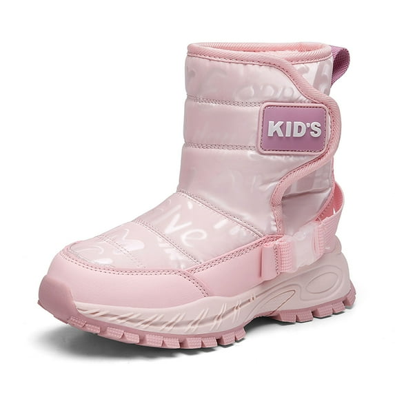 Krdevn Girls Boots - Children's Winter Solid Color Snow Boots Boys and Girls Non Warm Padded Thickened Boots -Toddler Boots,Cowgirl Boots,Color:Pink,Size:10-10.5 Years