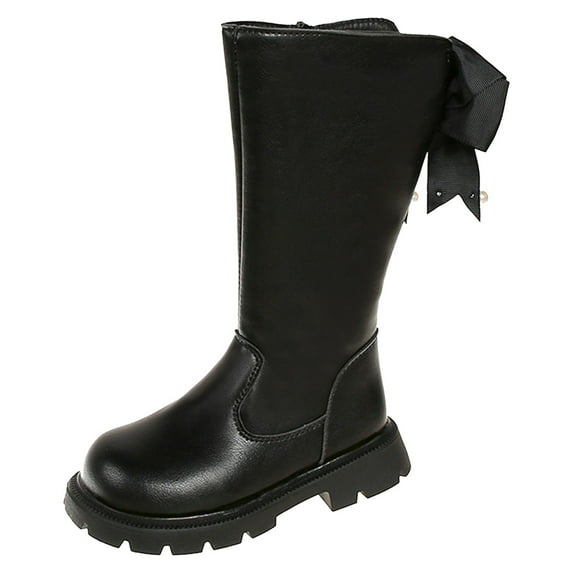 Krdevn Girls Boots - Cute Bow Knot Long Sleeve Boots for Big Girls Soft Sole Boots -Toddler Boots,Cowgirl Boots,Color:Black,Size:6-7 Years
