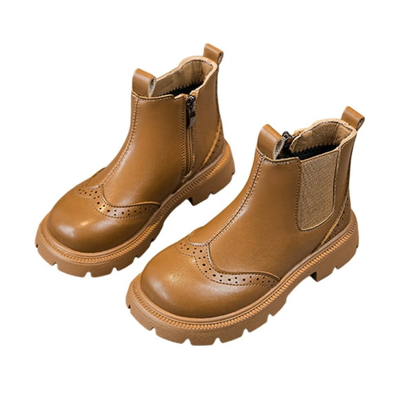 Krdevn Girls Boots - Girls Boots Girls British Style Short Boots Fall Winter Big Kids Leather Soft Sole Ankle Boots -Toddler Boots,Cowgirl Boots,Color:Brown,Size:5-5.5 Years