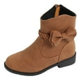 thumbnail image 1 of Krdevn Girls Boots - Girls Bow Decor Braided Detail Zip Side Western Boots Kids Ankle Boots Girls Low Heel Riding Booties with Zipper -Toddler Boots,Cowgirl Boots,Color:Brown,Size:4-4.5 Years, 1 of 8