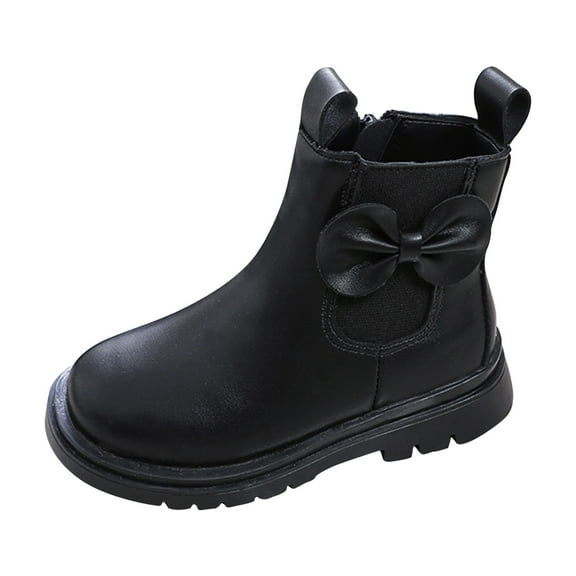 Krdevn Girls Boots - Girls Leather Boots Shoes Waterproof Leather Short Boots Non Breathable Boots -Toddler Boots,Cowgirl Boots,Color:Black,Size:3.5-4 Years