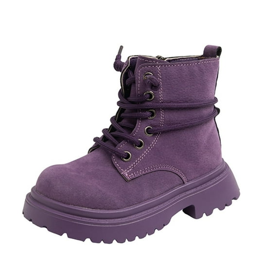 Krdevn Girls Suede Ankle Boots with Side Zipper and Lace Up Design for Autumn and Winter Casual Wear Comfortable Sole,Toddler Girl Shoes,Boys Shoes,Size:8-9 Years