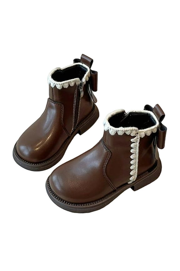 Girls Boots - Girls' Winter Boots with Warm and Thick for Snow Weather On Casual Boots for Children and Teenagers Boots with Bow -Toddler Boots,Cowgirl Boots,Color:Brown,Size:4.5-5 Years