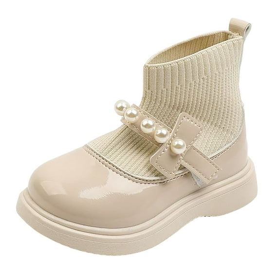 Krdevn Girls Boots - Winter Girls Leather Shoes Children Woven Mouth Dance Shoes -Toddler Boots,Cowgirl Boots,Color:Beige,Size:7