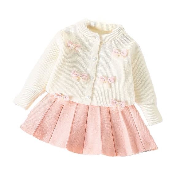 Krdevn Girls' Bow Cardigan Sweater Autumn and Winter Baby Girls Knitted Coat Sweater Dress,Kids Outfit,5-6 Years