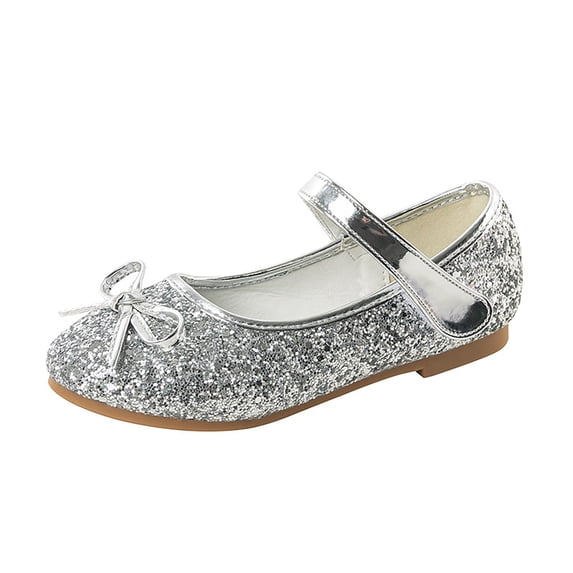Krdevn Girls' Bow Sneakers with Closure Sequined Flat Shoes for Dance and Daily Wear,Toddler Girl Shoes,Boys Shoes,Size:11-11.5 Years