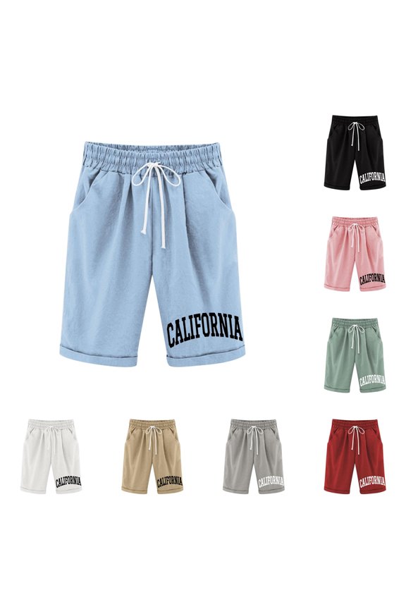 Krdevn Girls California Letter Print Knee Length Bermuda Shorts Drawstring Elastic Waist Pocket Pants for Travel School Summer Daily Wear,3-4 Years