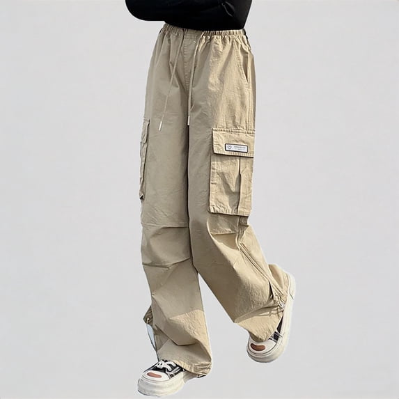 Krdevn Girls Cargo Pants Summer Lightweight Casual Outdoor Play School Elastic Waist with Pockets Comfortable Breathable Loose Fit ,4-5 Years