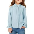 thumbnail image 1 of Krdevn Girls Casual Blouse Long Sleeve Ruffle Trim Plain Shirt Loose Fit Spring Top with Stand Collar,5-6 Years, 1 of 3