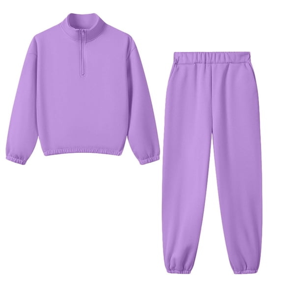 Krdevn Girls Casual Half Zip Sweatshirt Long Sleeve Top and Pants for Big Kids Youth Two Piece Outfit with Soft Comfort Fit,Kids Outfit,8-9 Years