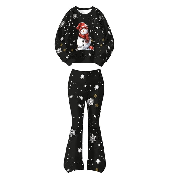 Krdevn Girls Christmas Outfit 2 Piece Long Sleeve Crew Neck Sweatshirt and Flared Bell Bottom Pants Set Toddler Little Kids Holiday Casual Clothing