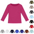 thumbnail image 1 of Krdevn Girls Crew Neck Long Sleeve T‑Shirt, Stretchy Ribbed Slim Fit Basic Casual Tops for Kids,Hot Pink,7-8 Years, 1 of 4