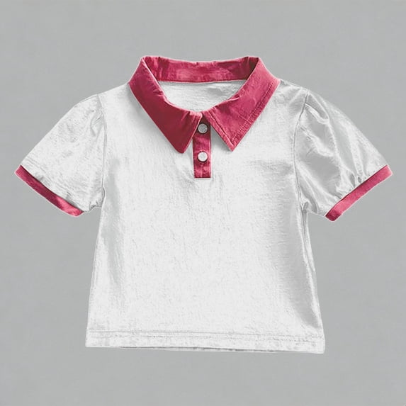 Krdevn Girls Cute Puff Sleeve Polo Shirt Solid Casual Summer School Top for Kids,12-18 Months