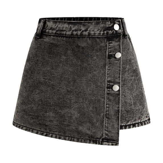 Krdevn Girls Denim Skort, Girls Wrap Jean Skirt Shorts with Asymmetrical Button,12-13 Years