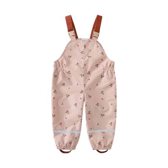 Krdevn Girls Ditsy Floral Rain Bib Pants Adjustable Suspenders Waterproof Windproof Reflective Stripe Rain Overalls for Toddler Kids Outdoor Play Color:Pink,Size:8-9 Years