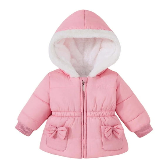 Krdevn Girls Down Jacket Winter Coat Fashionable Thickened Long Sleeve Padded Outerwear Hooded Zip Up Warm Outfit,Color:Pink,Size:2-3 Years