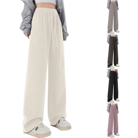 Krdevn Girls Drawstring Wide Leg Casual Pants Elastic High Waist Loose Flow Fit Soft Easy Care Trousers Street Sports School Daily All Season Versatile Wear,9-10 Years