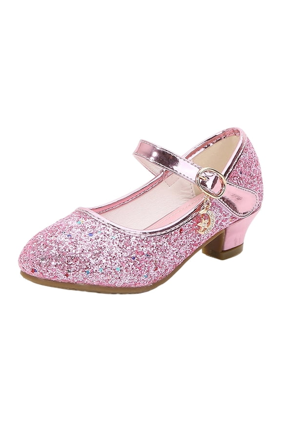 Girls Sparkly Pointed Toe Dress Shoes - Princess Style Leather Dance Shoes Lightweight Ideal for School Activities & Performances,7-8 Years