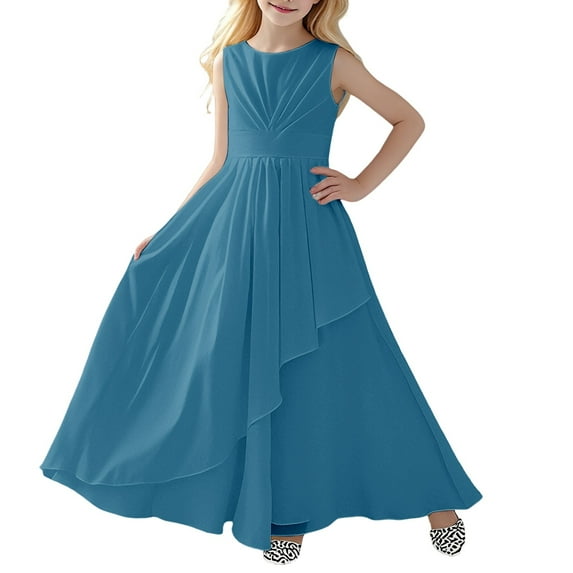 Krdevn Girls Dresses for Elegant Sleeveless Round Neck Party Dress for for Performances Weddings and Outdoor Events,110