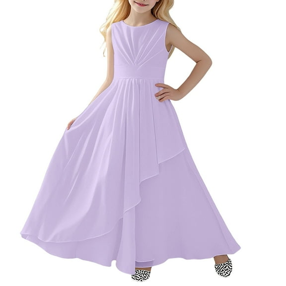Krdevn Girls Dresses for Elegant Sleeveless Round Neck Party Dress for for Performances Weddings and Outdoor Events,120